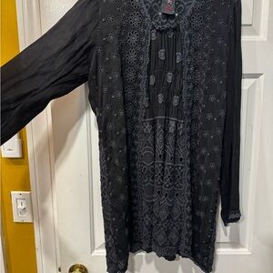 Johnny Was Black Lace Embroidered Top